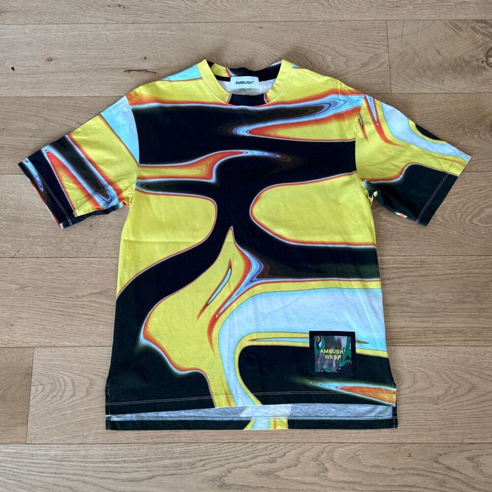 Ambush T-Shirt Short Sleeves Abstract graphic Size M Black Yellow